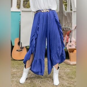 Plus Size Swiss Dot Ruffled Wide Leg Pants